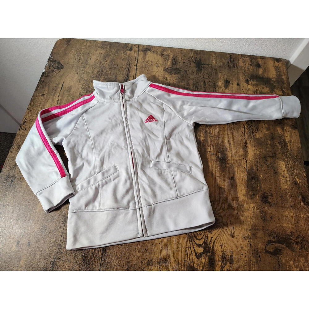Baby Girl 2T Adidas Track Suit Jacket 2T Gray Pink Pockets Zip Up